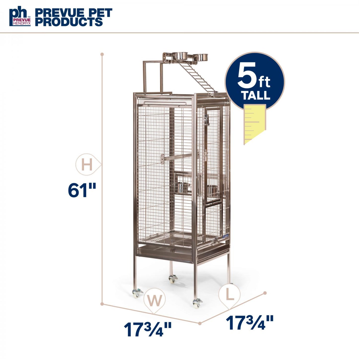 Bird cage with dimensions and Prevue Pet Products branding