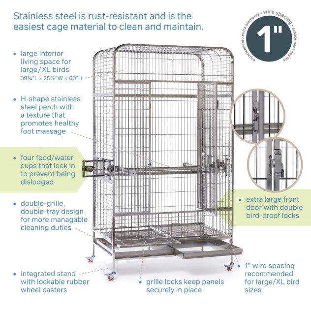 Bird cage with features highlighted on a white background