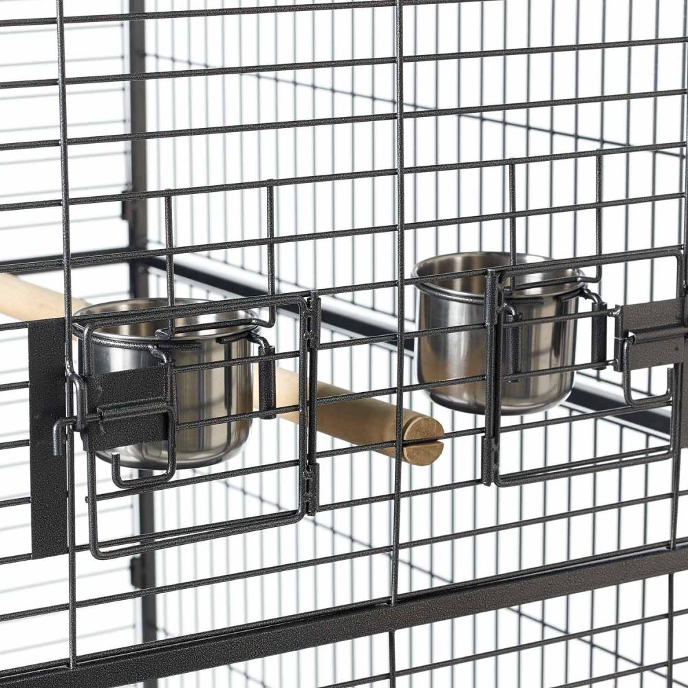 Bird cage with metal perches and water bowls