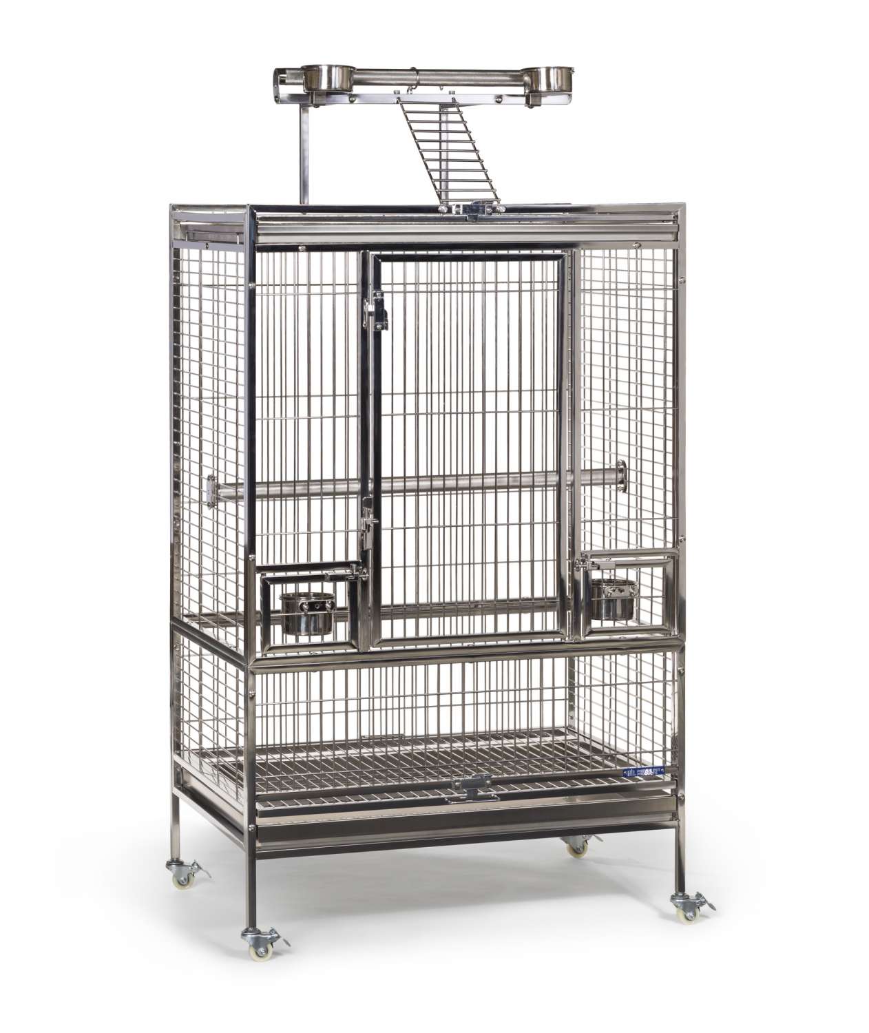 Large metal bird cage on a white background