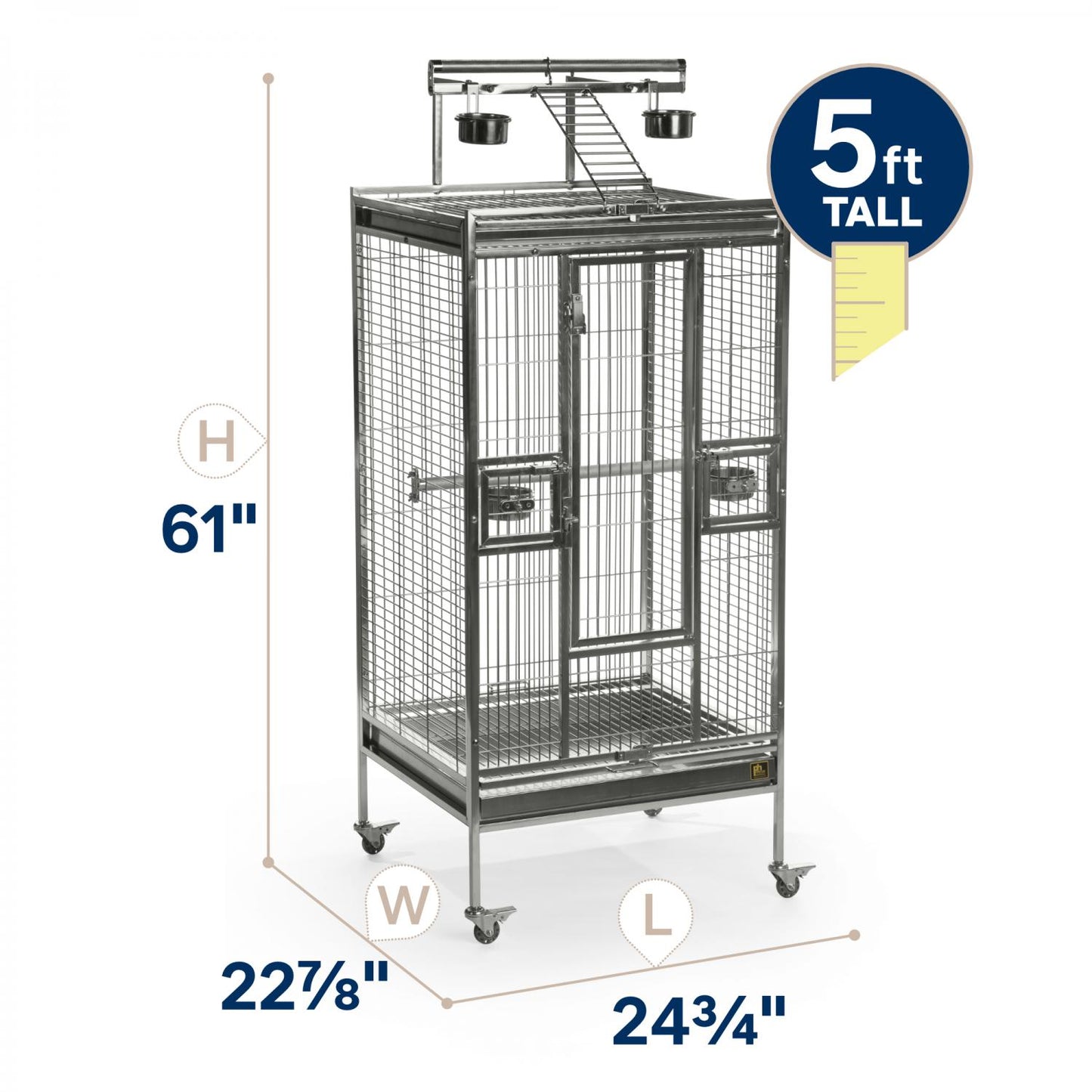 Large bird cage with dimensions and height indicated on a white background